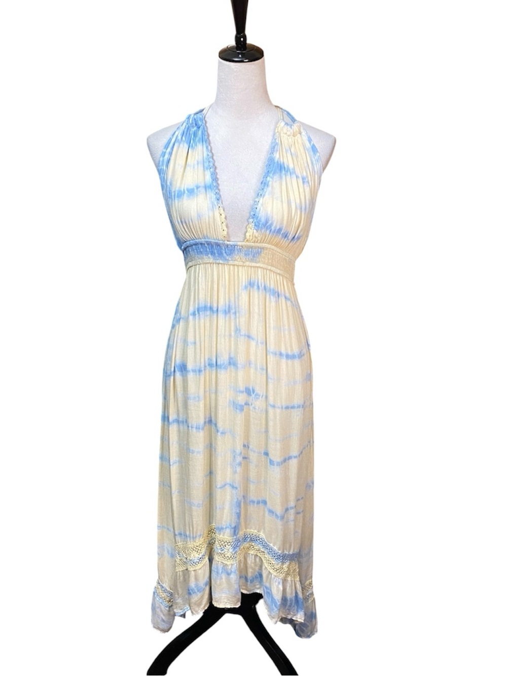 Venus Sleeveless V-Neck Blue Tie-Dye Maxi Dress